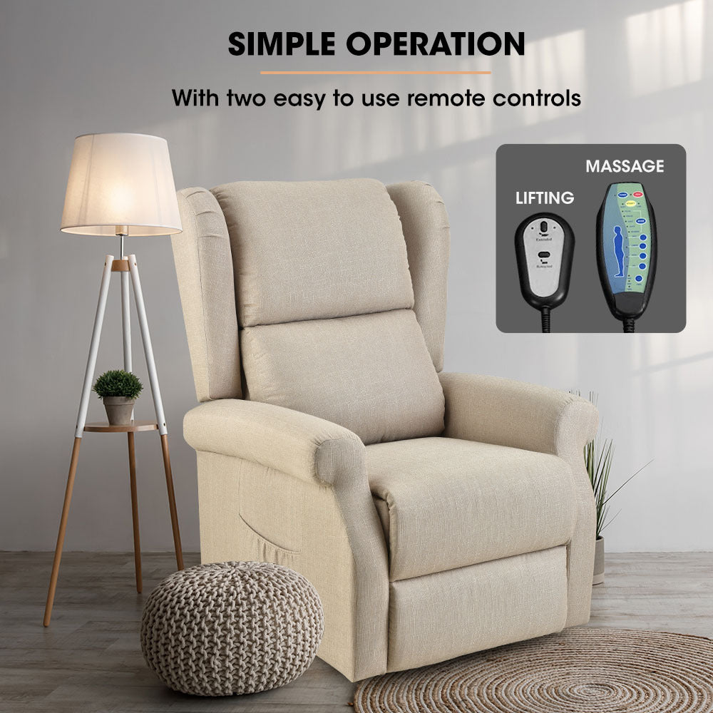 Massage Chairs: FORTIA Electric Recliner Lift Heat Chair for Elderly, Massage, Heat Therapy, Aged Care, Beige