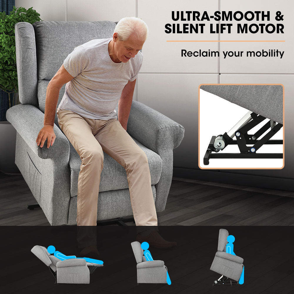 Massage Chairs: FORTIA Electric Recliner Lift Heat Chair for Elderly, Massage, Heat Therapy, Aged Care, Grey