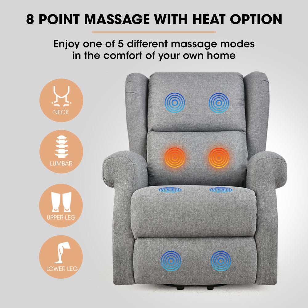 Massage Chairs: FORTIA Electric Recliner Lift Heat Chair for Elderly, Massage, Heat Therapy, Aged Care, Grey