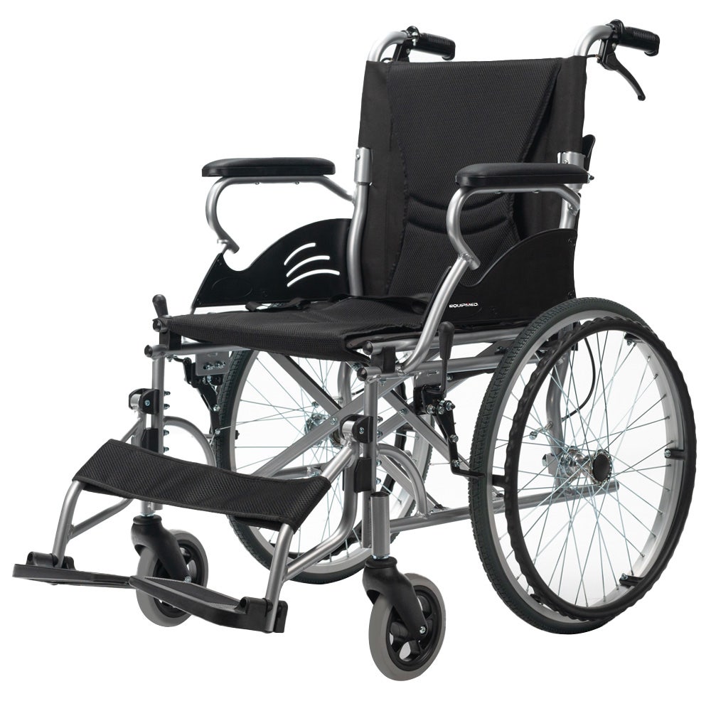 Mobility & Accessibility: EQUIPMED 20 Inch Folding Wheelchair Lightweight Aluminium Portable with Park Brakes, Black