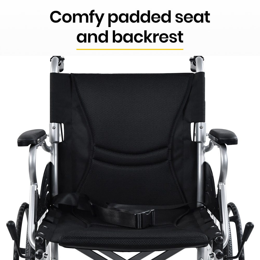 Mobility & Accessibility: EQUIPMED 20 Inch Folding Wheelchair Lightweight Aluminium Portable with Park Brakes, Black