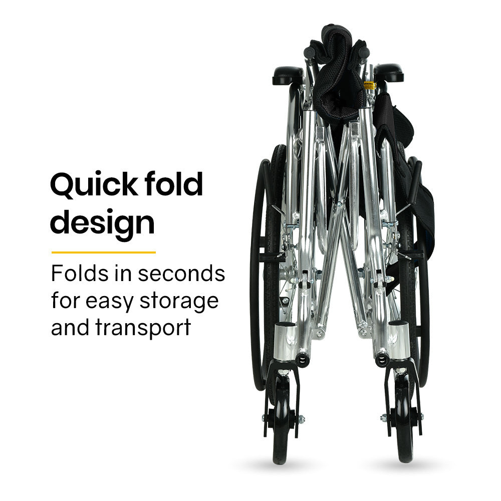 Mobility & Accessibility: EQUIPMED 20 Inch Folding Wheelchair Lightweight Aluminium Portable with Park Brakes, Black