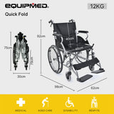 Mobility & Accessibility: EQUIPMED 20 Inch Folding Wheelchair Lightweight Aluminium Portable with Park Brakes, Black