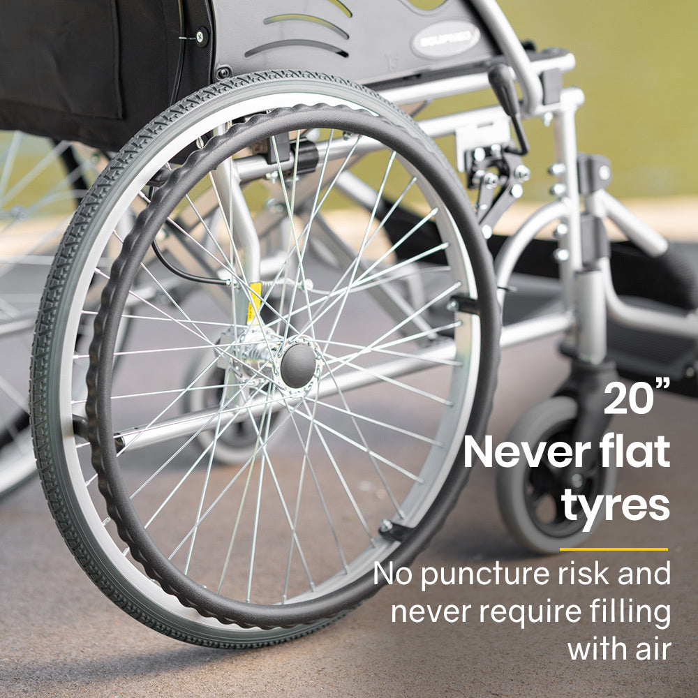 Mobility & Accessibility: EQUIPMED 20 Inch Folding Wheelchair Lightweight Aluminium Portable with Park Brakes, Black