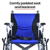 Mobility & Accessibility: EQUIPMED Folding Aluminium Wheelchair, 20" Wheels, Park Brakes, 100kg Capacity, Blue