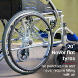 Mobility & Accessibility: EQUIPMED Folding Aluminium Wheelchair, 20" Wheels, Park Brakes, 100kg Capacity, Blue