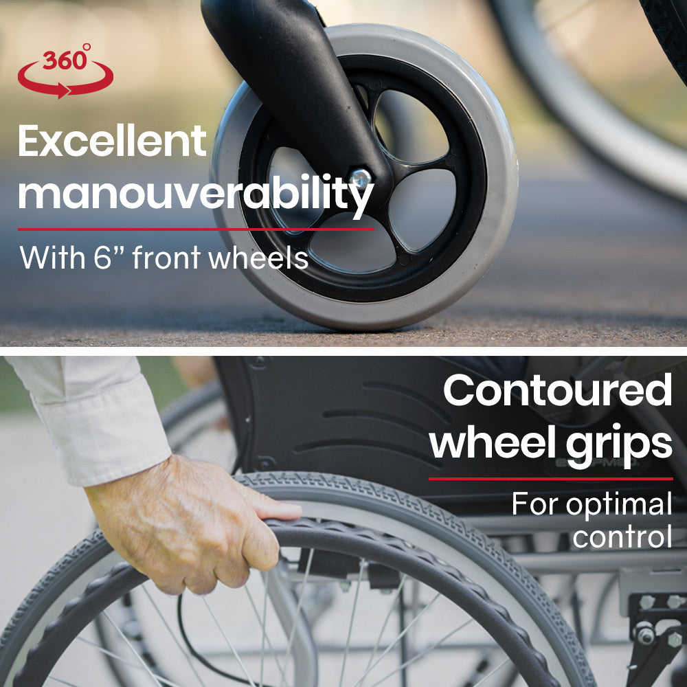 Mobility & Accessibility: EQUIPMED Folding Aluminium Wheelchair, 20" Wheels, Park Brakes, 100kg Capacity, Blue