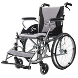 Mobility & Accessibility: EQUIPMED Folding Aluminium Wheelchair, 20" Wheels, Park Brakes, 100kg Capacity, Grey/Black