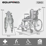 Mobility & Accessibility: EQUIPMED Folding Aluminium Wheelchair, 20" Wheels, Park Brakes, 100kg Capacity, Grey/Black