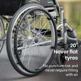 Mobility & Accessibility: EQUIPMED Folding Aluminium Wheelchair, 20" Wheels, Park Brakes, 100kg Capacity, Grey/Black