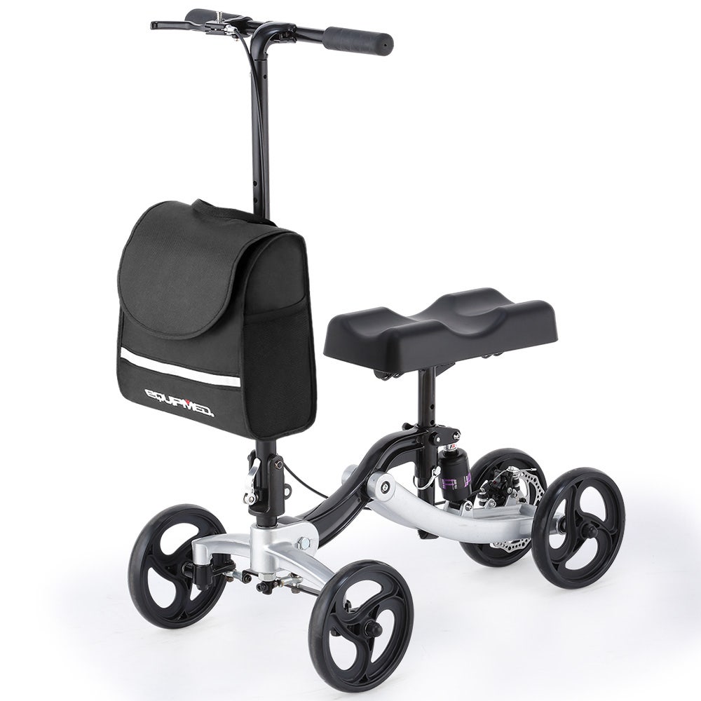 Mobility & Accessibility: EQUIPMED Knee Scooter Walker, Disc Brake - Suspension Bag - Broken Leg Ankle Foot Mobility - Crutches Alternative -