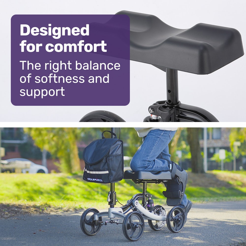Mobility & Accessibility: EQUIPMED Knee Scooter Walker, Disc Brake - Suspension Bag - Broken Leg Ankle Foot Mobility - Crutches Alternative -