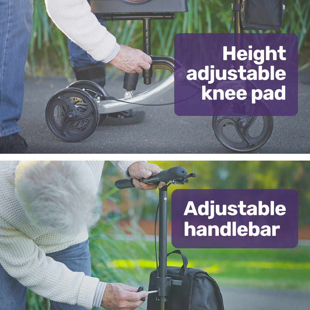 Mobility & Accessibility: EQUIPMED Knee Scooter Walker, Disc Brake - Suspension Bag - Broken Leg Ankle Foot Mobility - Crutches Alternative -