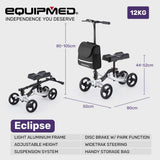Mobility & Accessibility: EQUIPMED Knee Scooter Walker, Disc Brake - Suspension Bag - Broken Leg Ankle Foot Mobility - Crutches Alternative -