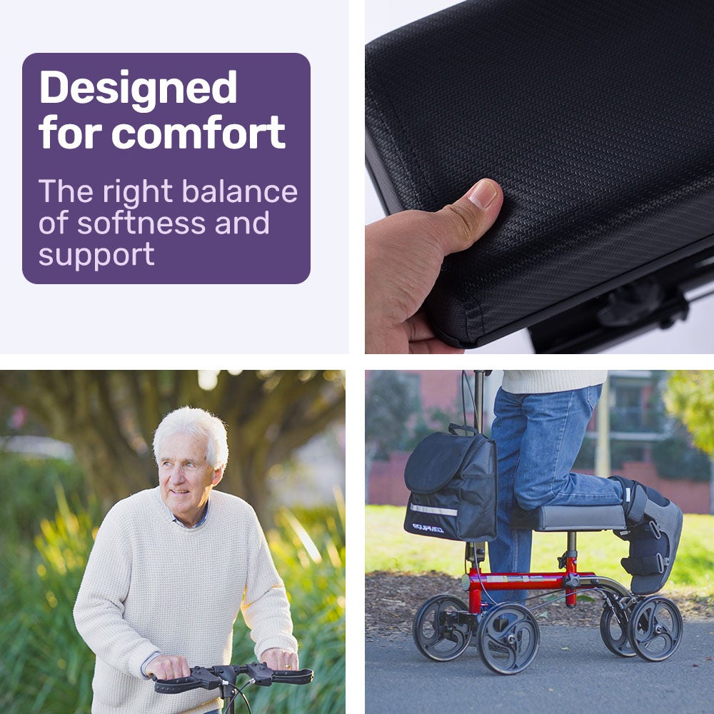 Mobility & Accessibility: Equipmed Knee Scooter Walker, Dual Brakes - Bag - Broken Leg Ankle Foot Mobility - Crutches Alternative - Red