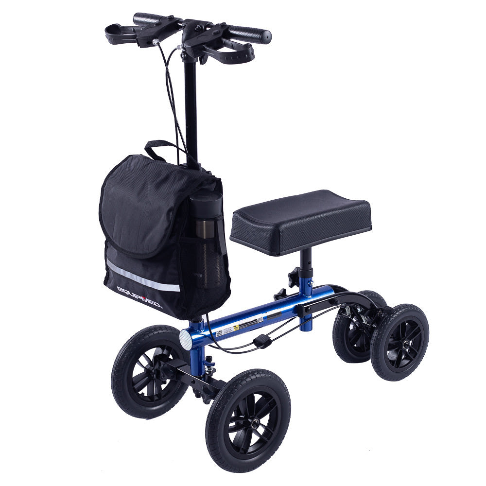 Mobility & Accessibility: EQUIPMED Knee Scooter Walker, 10 inch Tyres Dual Brakes Bag - Broken Leg Ankle Foot Mobility - Crutches Alternative - Blue