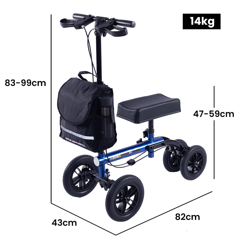 Mobility & Accessibility: EQUIPMED Knee Scooter Walker, 10 inch Tyres Dual Brakes Bag - Broken Leg Ankle Foot Mobility - Crutches Alternative - Blue