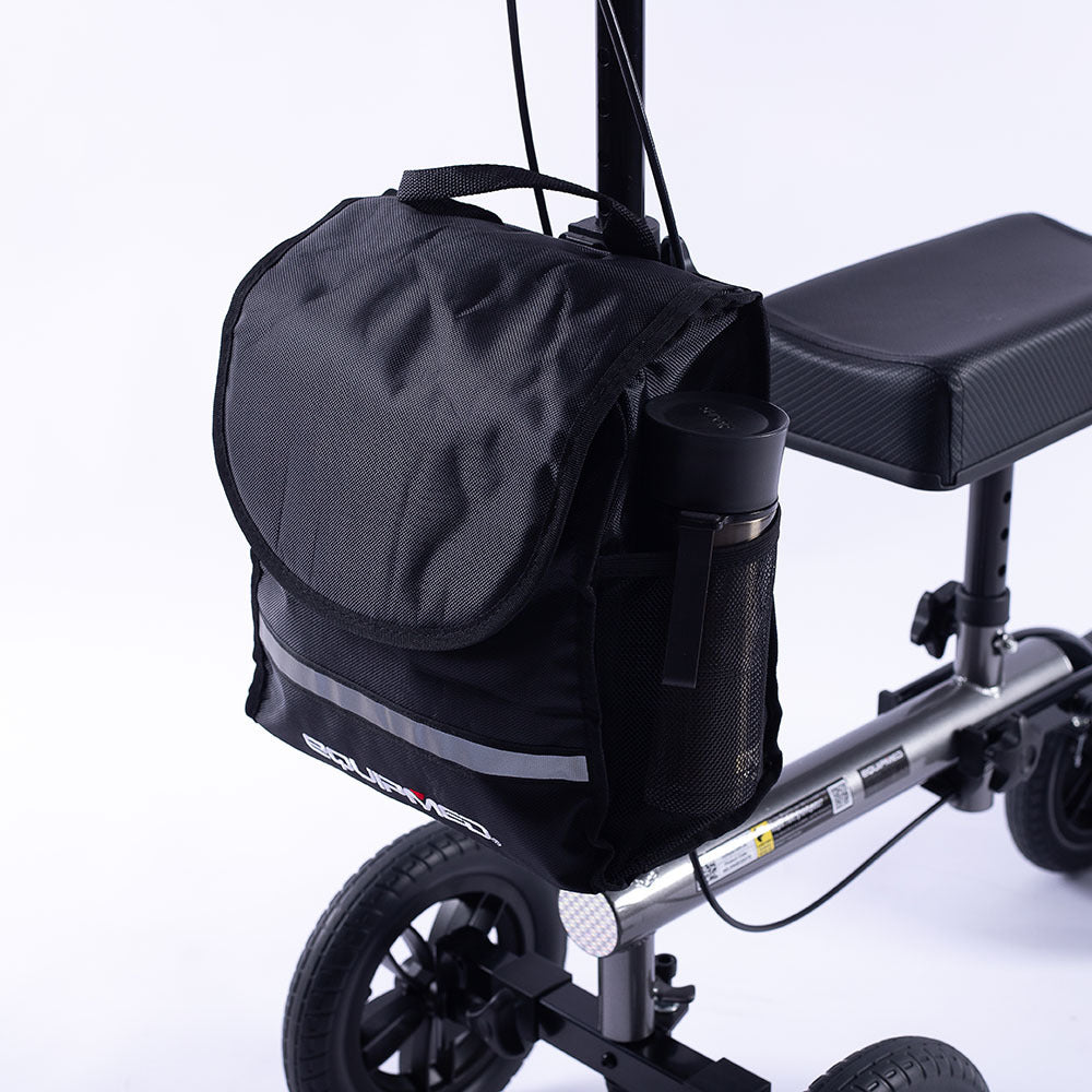 Mobility & Accessibility: EQUIPMED Knee Scooter Walker, 10 inch Tyres Dual Brakes Bag - Broken Leg Ankle Foot Mobility - Crutches Alternative - Titanium colour