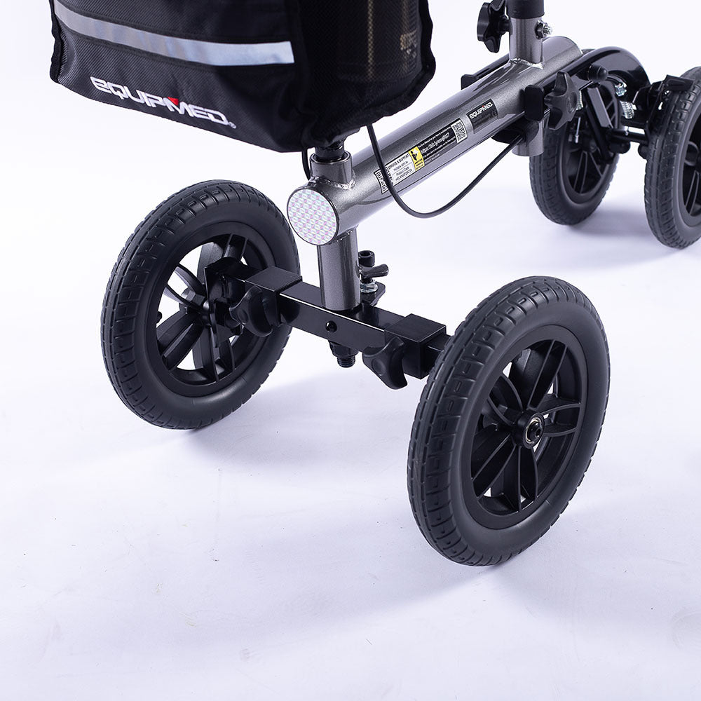 Mobility & Accessibility: EQUIPMED Knee Scooter Walker, 10 inch Tyres Dual Brakes Bag - Broken Leg Ankle Foot Mobility - Crutches Alternative - Titanium colour