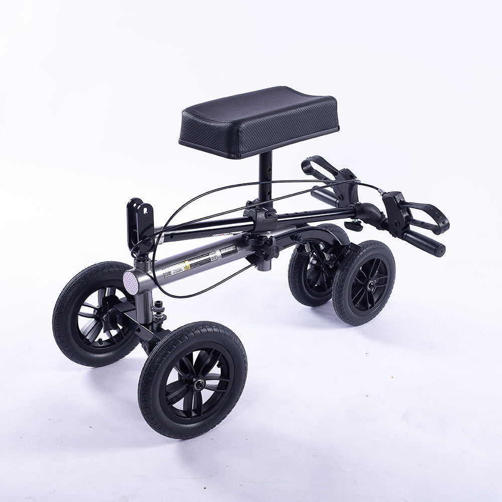Mobility & Accessibility: EQUIPMED Knee Scooter Walker, 10 inch Tyres Dual Brakes Bag - Broken Leg Ankle Foot Mobility - Crutches Alternative - Titanium colour