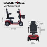 Mobility & Accessibility: EQUIPMED VentureCruise Mobility Scooter, S-XXL comfortable size for all riders, 30km Max Range, 180kg capacity, Red