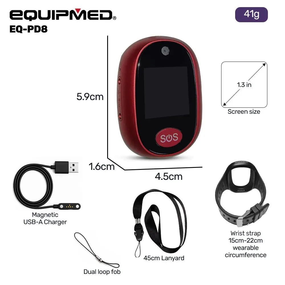 EQUIPMED Fall Detection Alarm Watch/Pendant with GPS and SOS Emergency Button, for Seniors, Location Tracking, 2-Way Calling, iPhone and Android Compatible