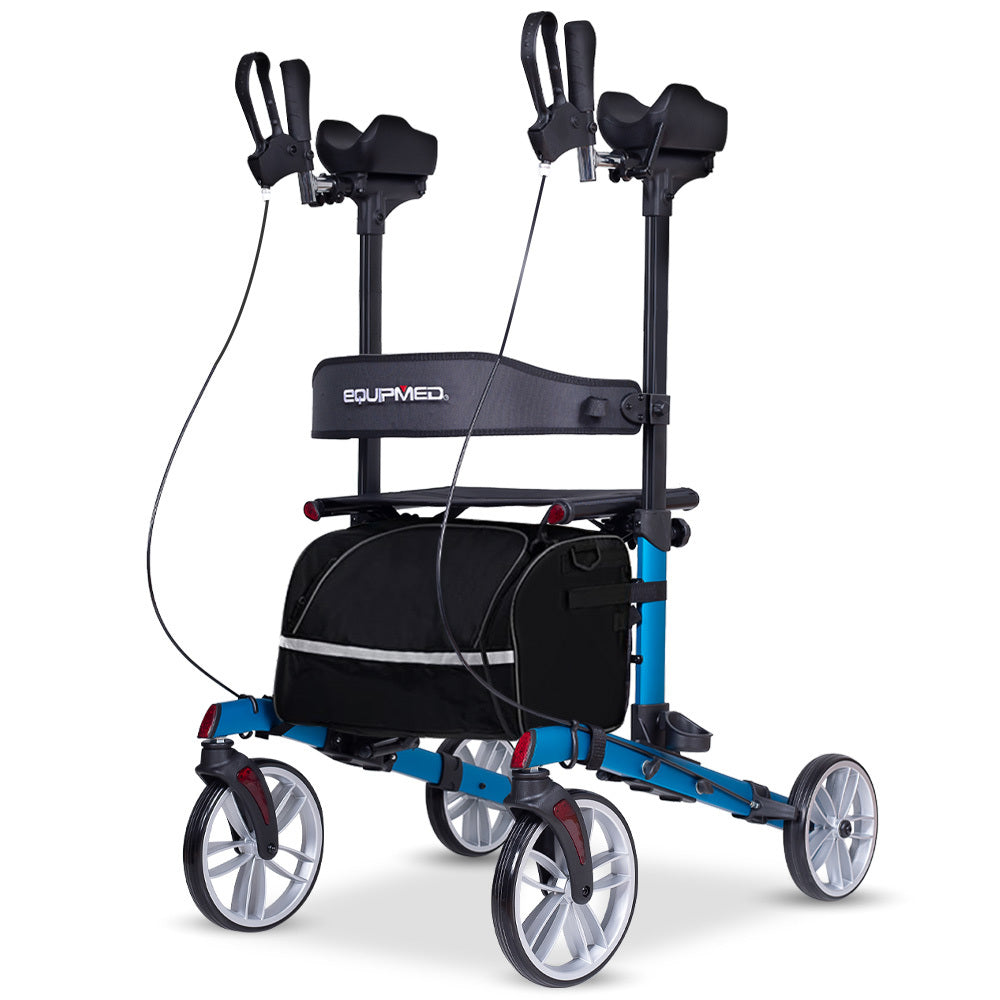 Mobility & Accessibility: EQUIPMED Upright Rollator Walker with Forearm Support Rests, Mobilty Aid with Seat, Blue