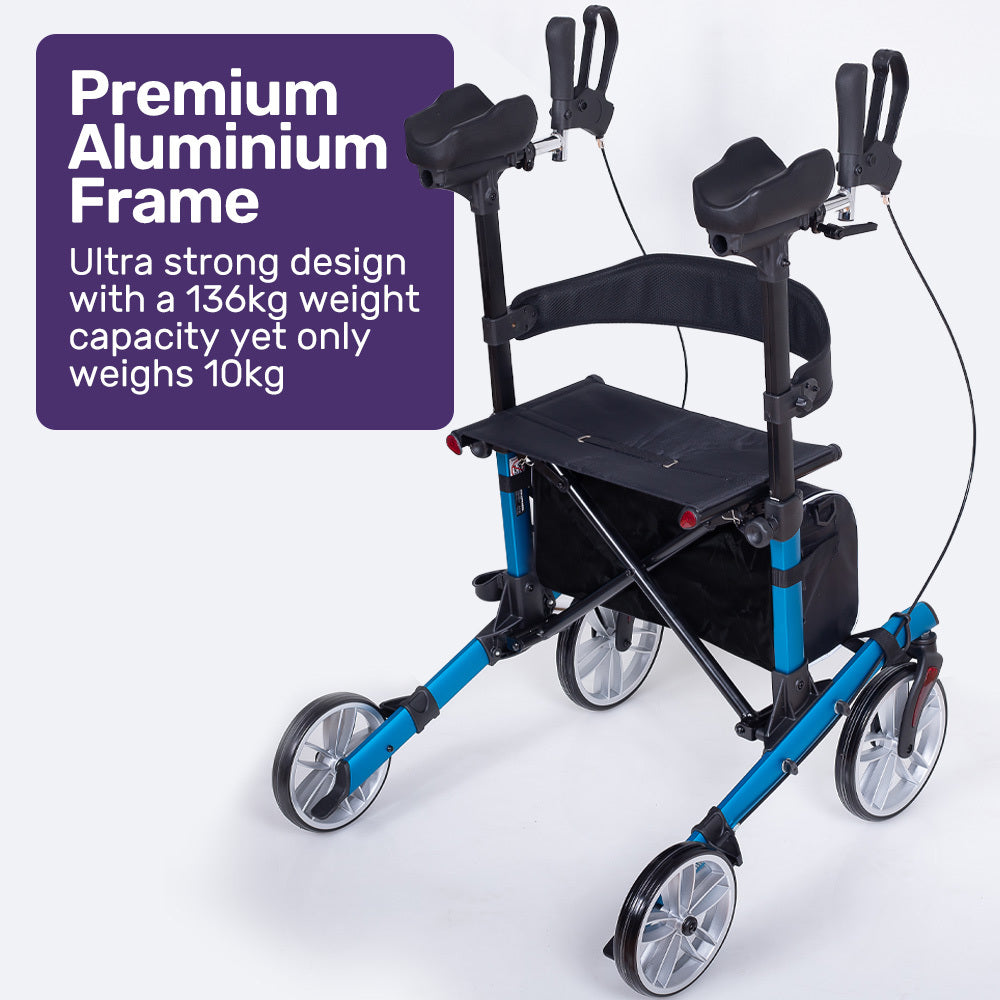 Mobility & Accessibility: EQUIPMED Upright Rollator Walker with Forearm Support Rests, Mobilty Aid with Seat, Blue