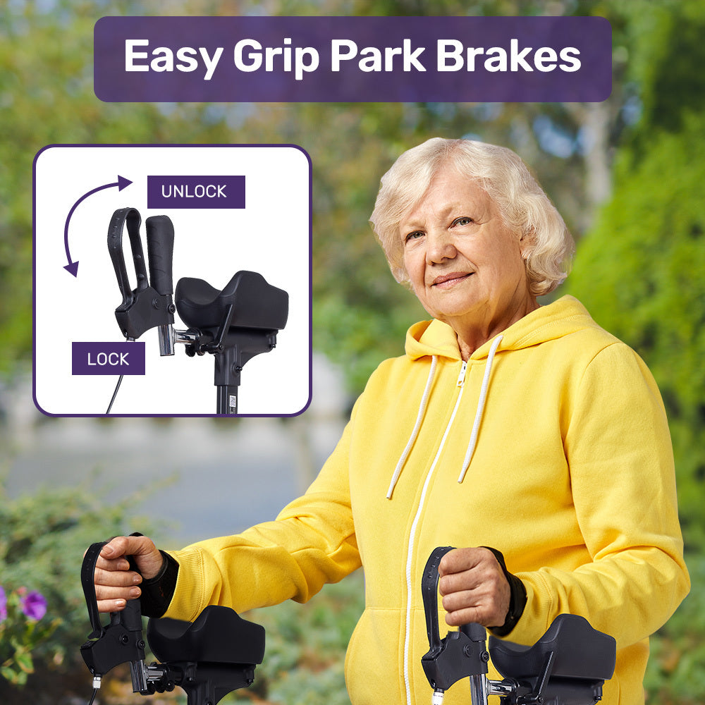 Mobility & Accessibility: EQUIPMED Upright Rollator Walker with Forearm Support Rests, Mobilty Aid with Seat, Blue