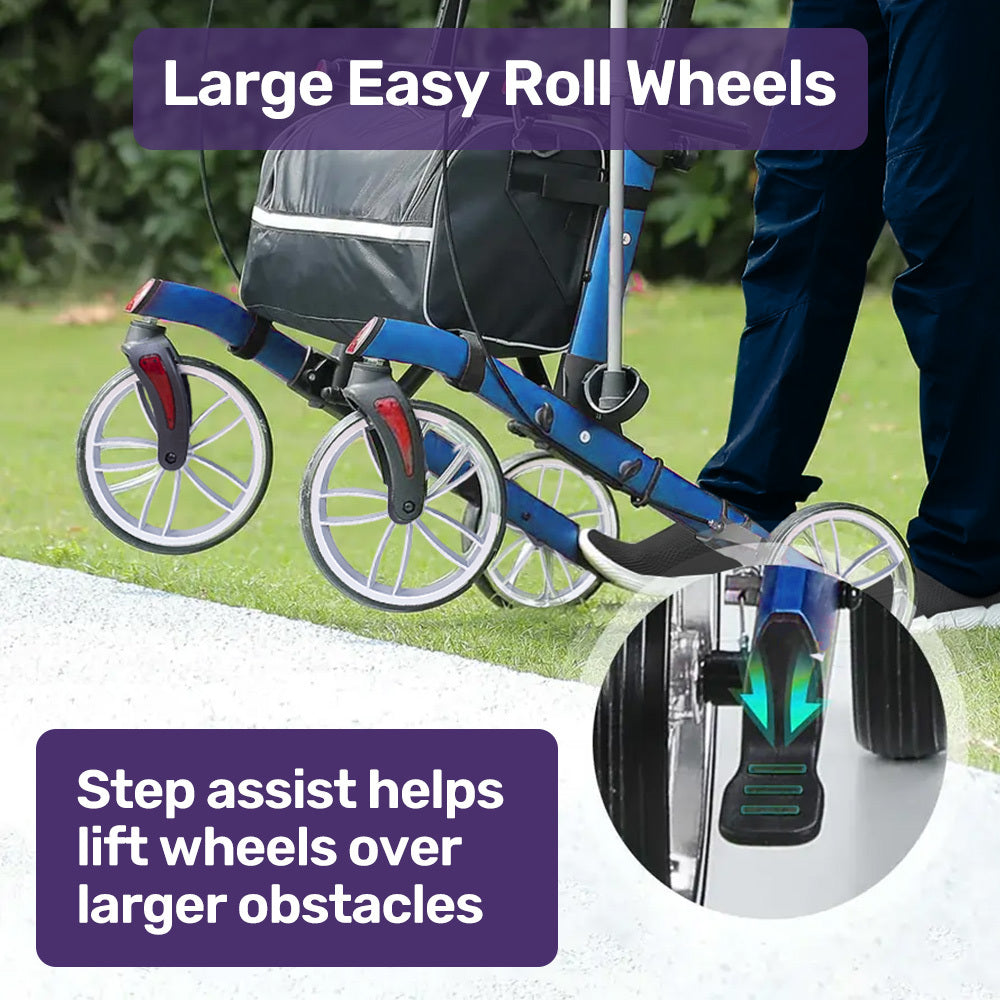 Mobility & Accessibility: EQUIPMED Upright Rollator Walker with Forearm Support Rests, Mobilty Aid with Seat, Blue