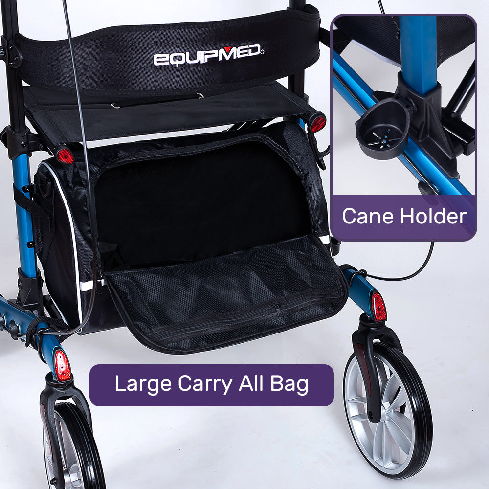 Mobility & Accessibility: EQUIPMED Upright Rollator Walker with Forearm Support Rests, Mobilty Aid with Seat, Blue