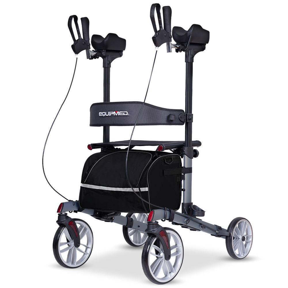 Mobility & Accessibility: EQUIPMED Upright Rollator Walker with Forearm Rest Supports, Mobilty Aid with Seat, Grey