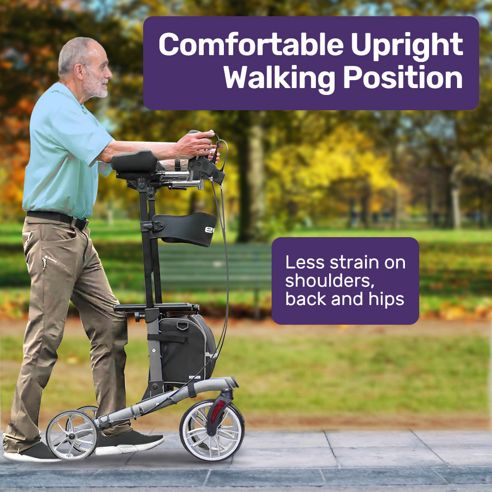 Mobility & Accessibility: EQUIPMED Upright Rollator Walker with Forearm Rest Supports, Mobilty Aid with Seat, Grey