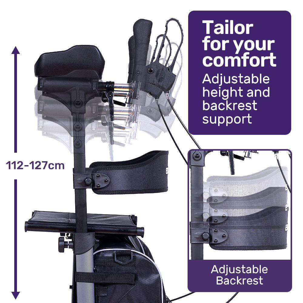 Mobility & Accessibility: EQUIPMED Upright Rollator Walker with Forearm Rest Supports, Mobilty Aid with Seat, Grey