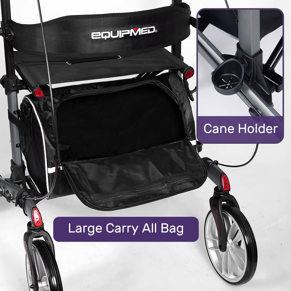 Mobility & Accessibility: EQUIPMED Upright Rollator Walker with Forearm Rest Supports, Mobilty Aid with Seat, Grey
