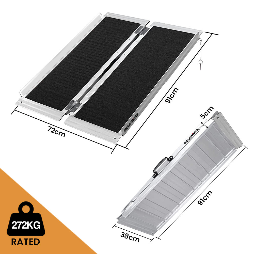 Mobility & Accessibility: EQUIPMED 91cm Portable Folding Aluminium Access Ramp, 272kg Rated, Black Ultra-Grip, for Wheelchair, Mobility Scooter
