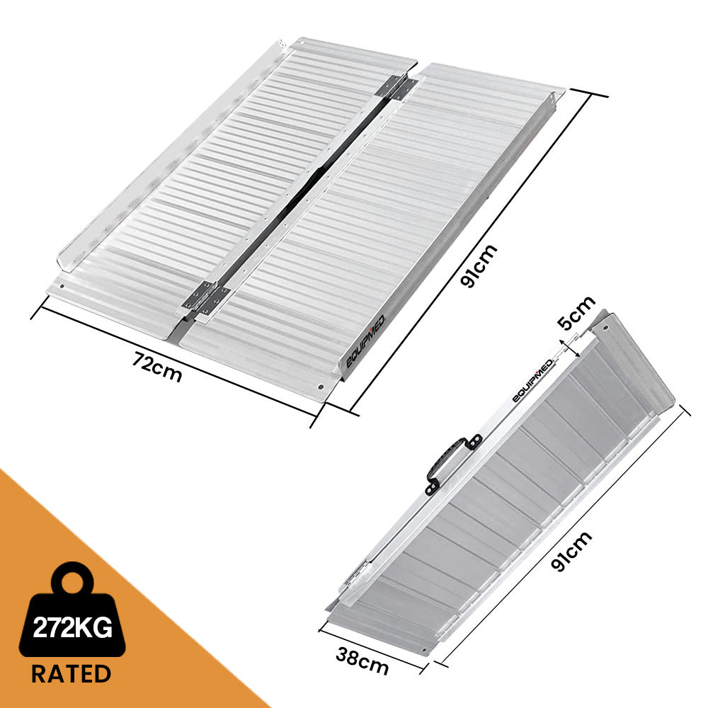 Mobility & Accessibility: EQUIPMED 91cm Portable Folding Aluminium Access Ramp, 272kg Rated, for Wheelchair, Mobility Scooter, Rollator