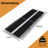 Mobility & Accessibility: EQUIPMED 182cm Portable Folding Aluminium Access Ramp, 272kg Rated, Black Ultra-Grip, for Wheelchair, Mobility Scooter