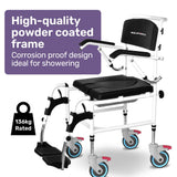 Mobility & Accessibility: Equipmed Commode Shower Chair, Over Toilet or Bedside 136kg Capacity Aluminium frame with Wheels, Black