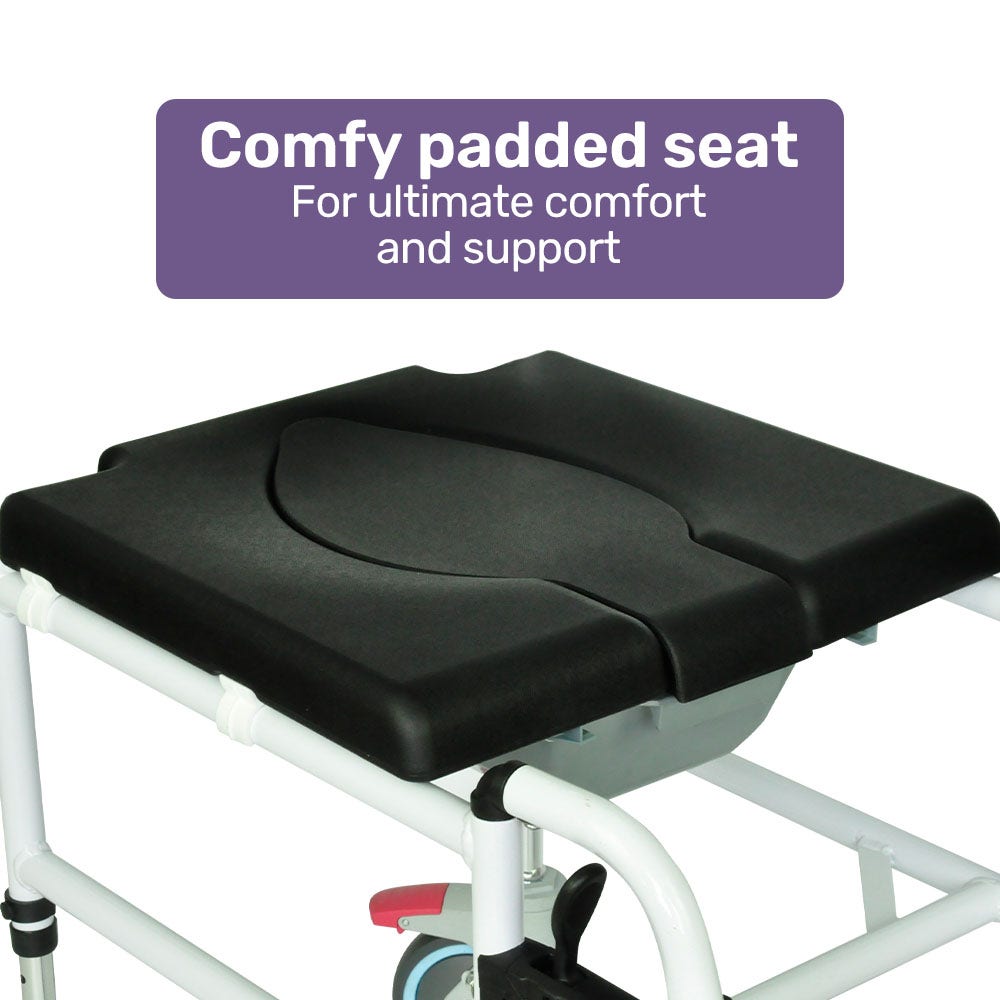 Mobility & Accessibility: Equipmed Commode Shower Chair, Over Toilet or Bedside 136kg Capacity Aluminium frame with Wheels, Black