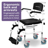 Mobility & Accessibility: Equipmed Commode Shower Chair, Over Toilet or Bedside 136kg Capacity Aluminium frame with Wheels, Black
