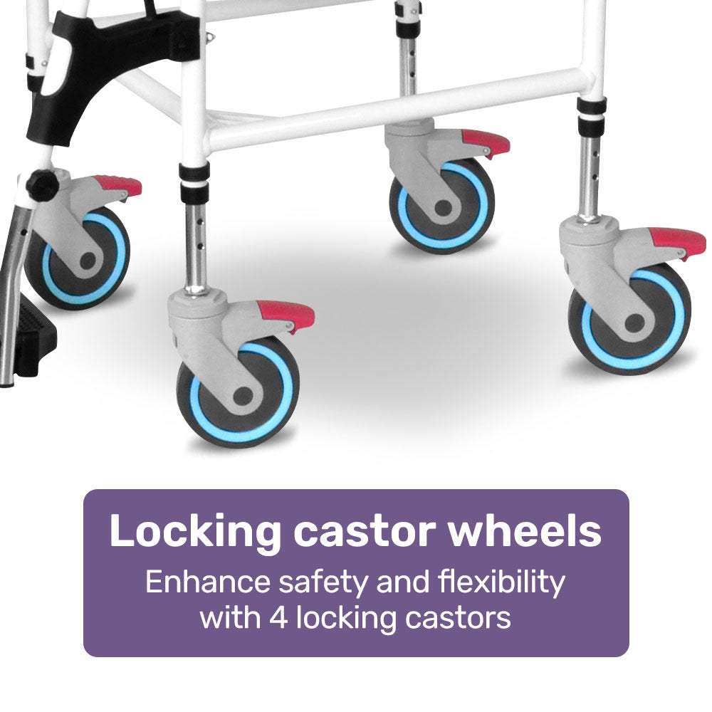 Mobility & Accessibility: Equipmed Commode Shower Chair, Over Toilet or Bedside 136kg Capacity Aluminium frame with Wheels, Black