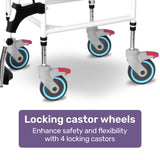 Mobility & Accessibility: Equipmed Commode Shower Chair, Over Toilet or Bedside 136kg Capacity Aluminium frame with Wheels, Black