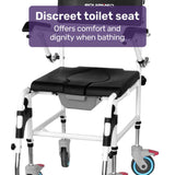 Mobility & Accessibility: Equipmed Commode Shower Chair, Over Toilet or Bedside 136kg Capacity Aluminium frame with Wheels, Black
