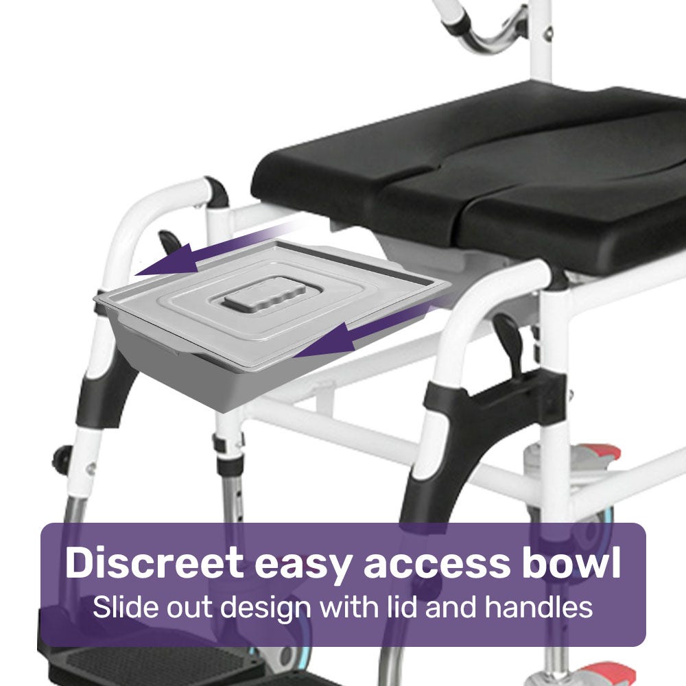 Mobility & Accessibility: Equipmed Commode Shower Chair, Over Toilet or Bedside 136kg Capacity Aluminium frame with Wheels, Black