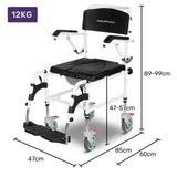 Mobility & Accessibility: Equipmed Commode Shower Chair, Over Toilet or Bedside 136kg Capacity Aluminium frame with Wheels, Black