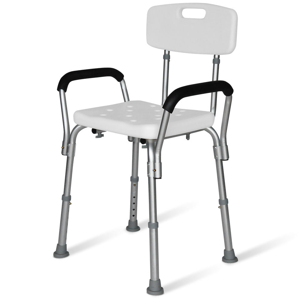 Mobility & Accessibility: EQUIPMED Shower Chair Bath Seat 120kg Capacity, with Arms, Adjustable Height, for Elderly, White