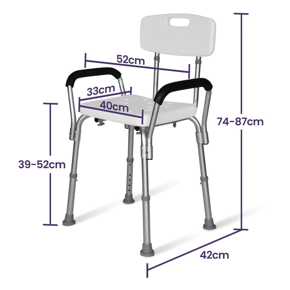 Mobility & Accessibility: EQUIPMED Shower Chair Bath Seat 120kg Capacity, with Arms, Adjustable Height, for Elderly, White