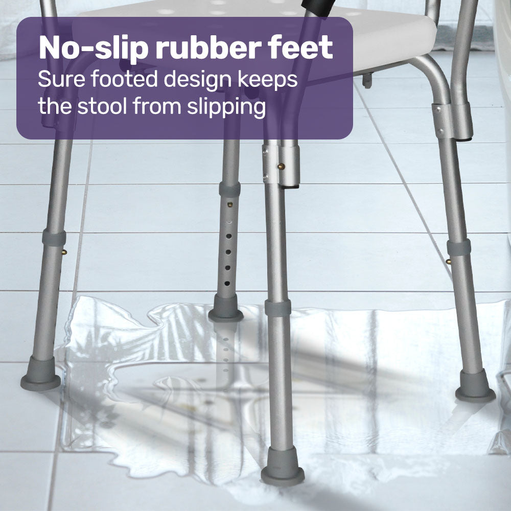 Mobility & Accessibility: EQUIPMED Shower Chair Bath Seat 120kg Capacity, with Arms, Adjustable Height, for Elderly, White
