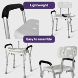 Mobility & Accessibility: EQUIPMED Shower Chair Bath Seat 120kg Capacity, with Arms, Adjustable Height, for Elderly, White